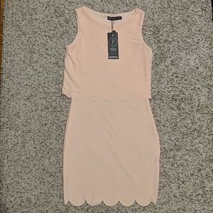 Boohoo petite layer scallop hem dress